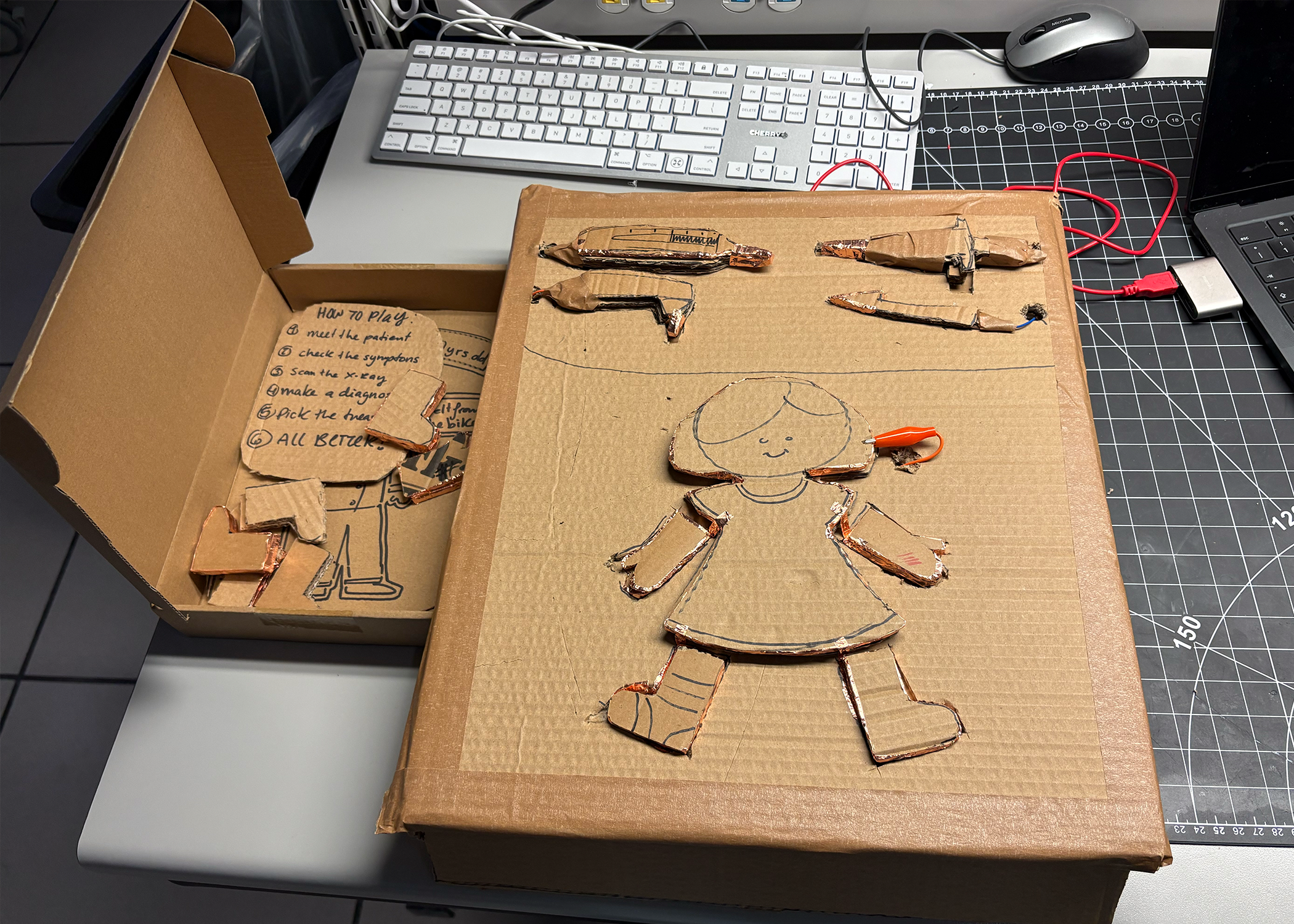  For the final prototyping I used the board and connected the wires with the makey makey, the makey makey is just part of the prototype, The final design will be with Arduino. 